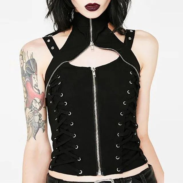 Sexy Gothic Chic Slim Lace Up Punk Rivet Stylish Tank Tops