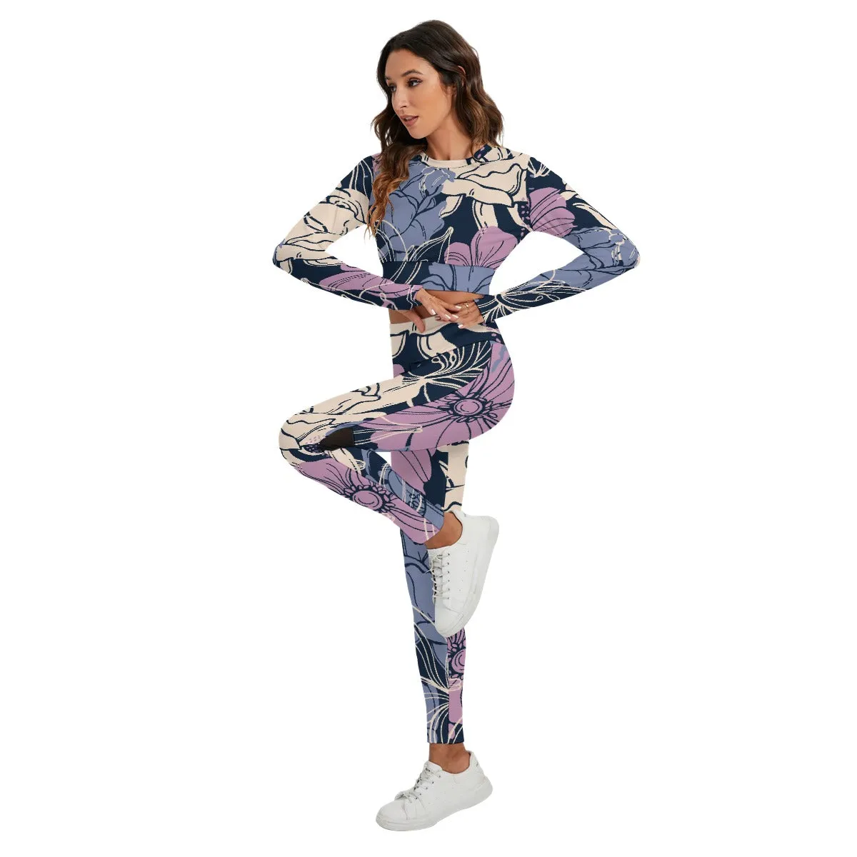 Signature Series Floral All-Over Print Women's Sport Set With Backless Top And Leggings