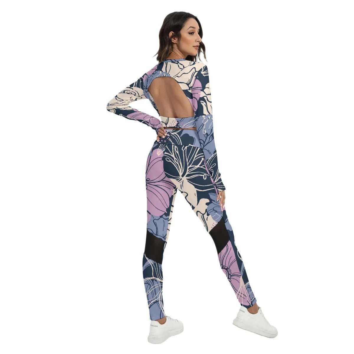 Signature Series Floral All-Over Print Women's Sport Set With Backless Top And Leggings