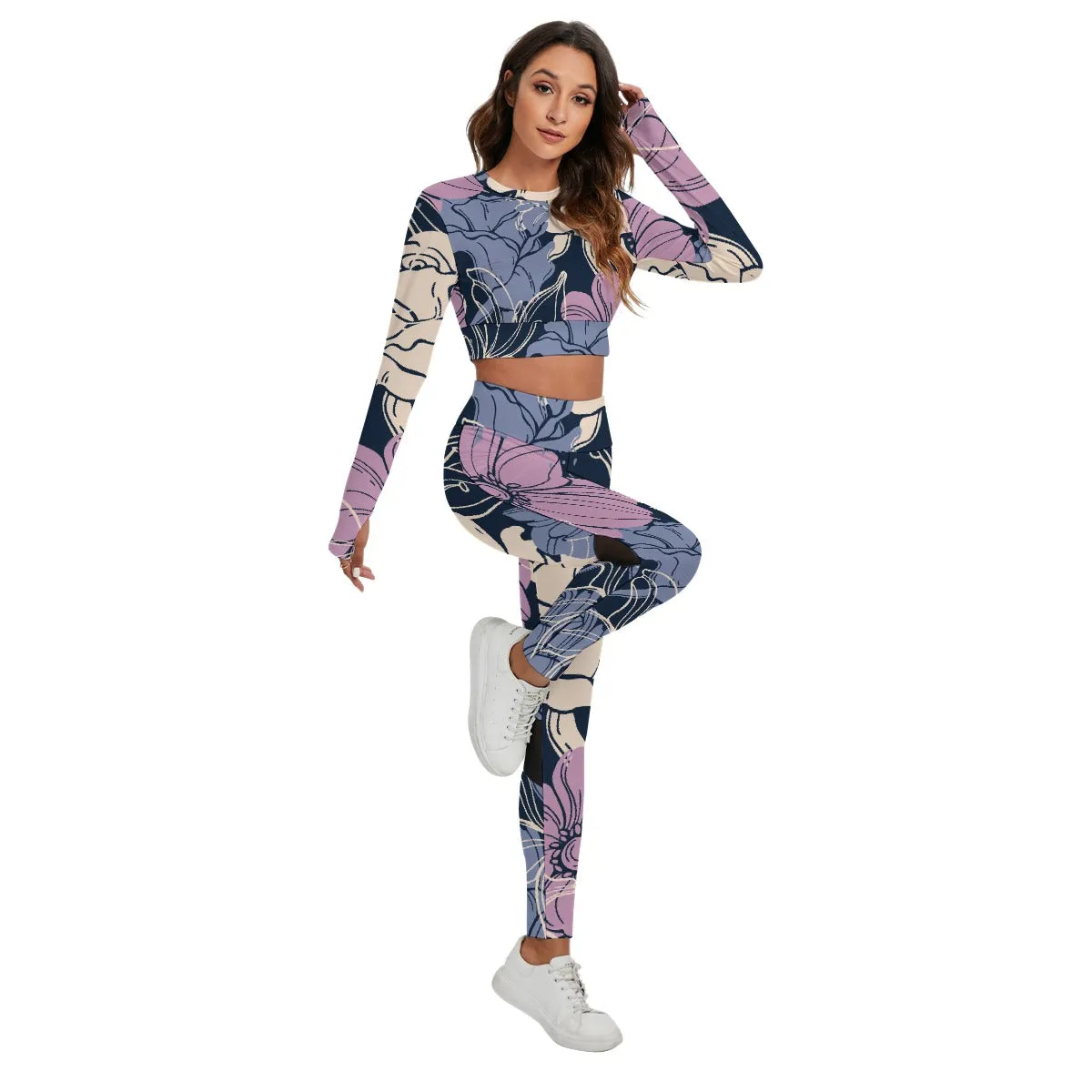 Signature Series Floral All-Over Print Women's Sport Set With Backless Top And Leggings