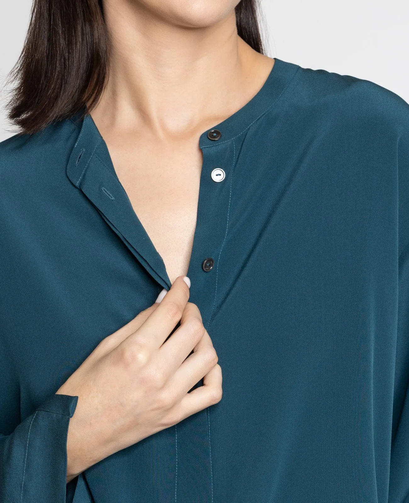 Silk Band Collar Shirt