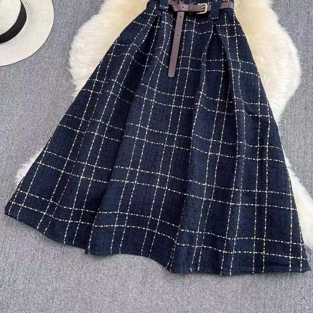 sleeveless a-line plaid dress for women     S4103