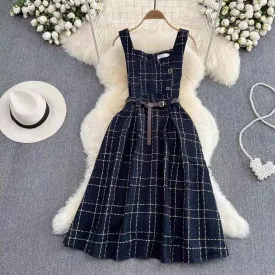 sleeveless a-line plaid dress for women     S4103