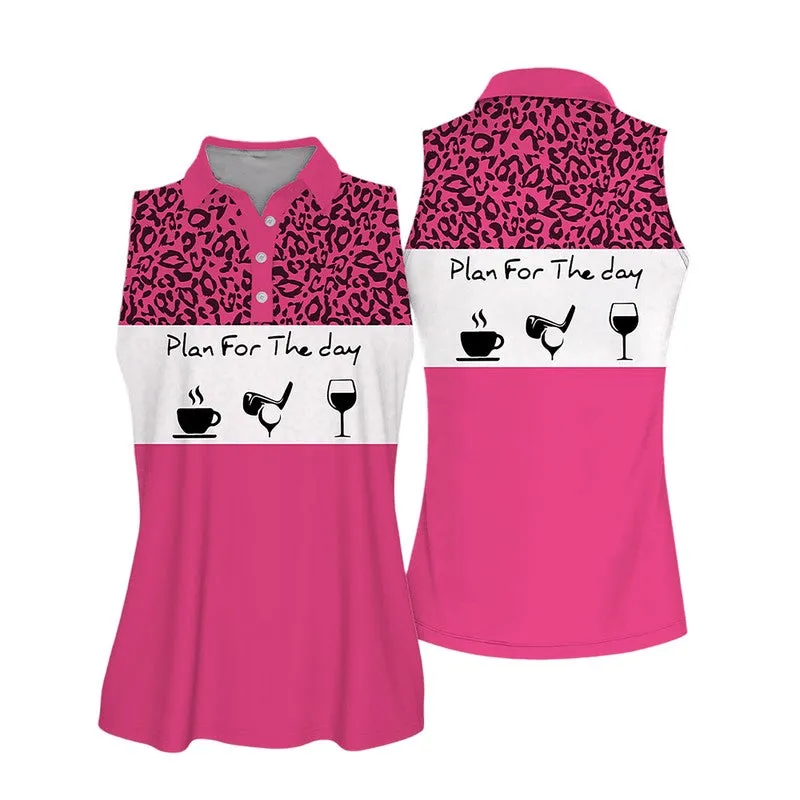 Sleeveless Women Polo Shirt For Ladies 2, Plan For The Day Leopard Muticolor Golf Polo Shirt And Wine Shirt