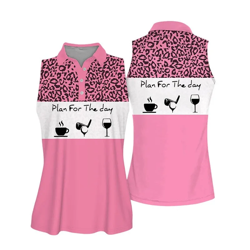 Sleeveless Women Polo Shirt For Ladies 2, Plan For The Day Leopard Muticolor Golf Polo Shirt And Wine Shirt