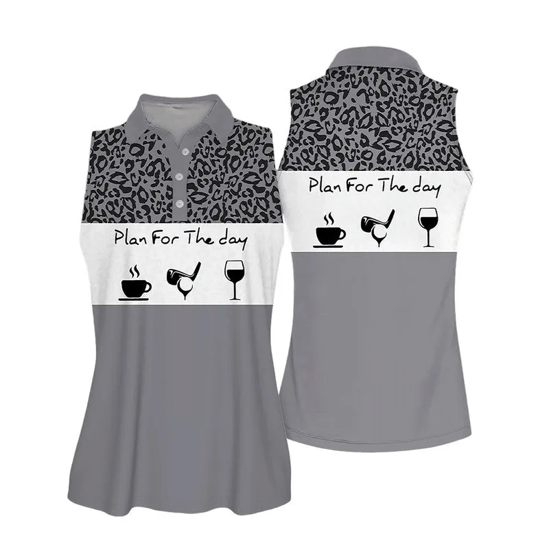 Sleeveless Women Polo Shirt For Ladies 2, Plan For The Day Leopard Muticolor Golf Polo Shirt And Wine Shirt