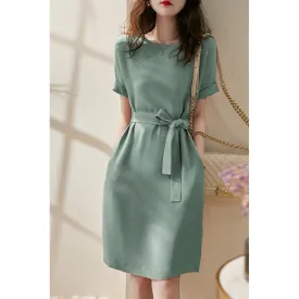 Slimming Cinched Waist Tie-Up Chic Glossy Dress