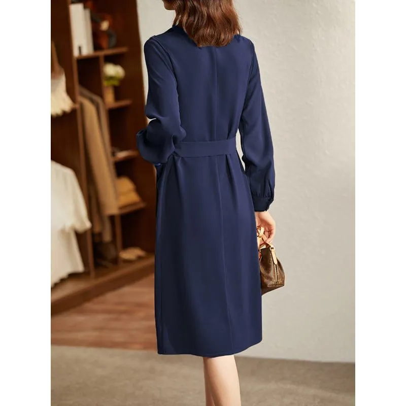 Slimming Retro Anti-Aging Versatile Belted Half-High Collar Dress