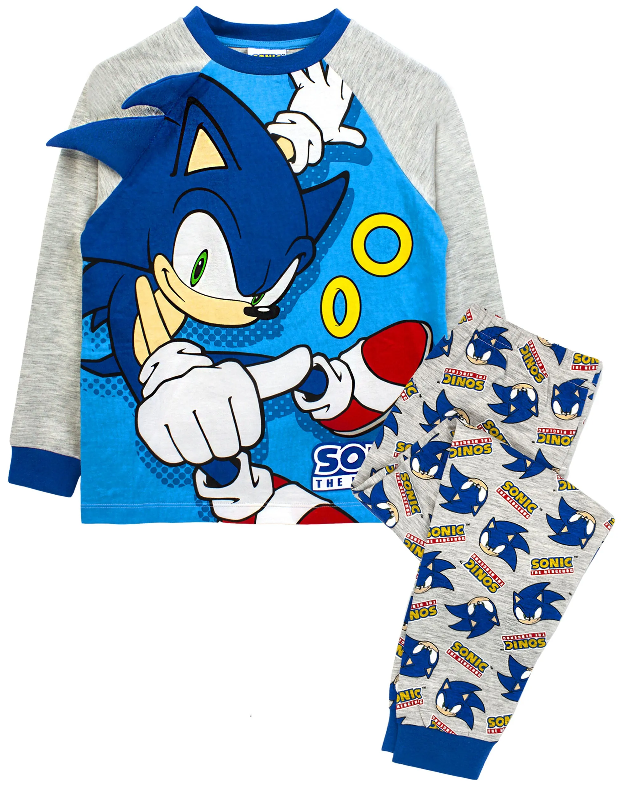 Sonic the Hedgehog 3D Applique Unisex Kids Blue Long Sleeve Long Leg Pyjama Set