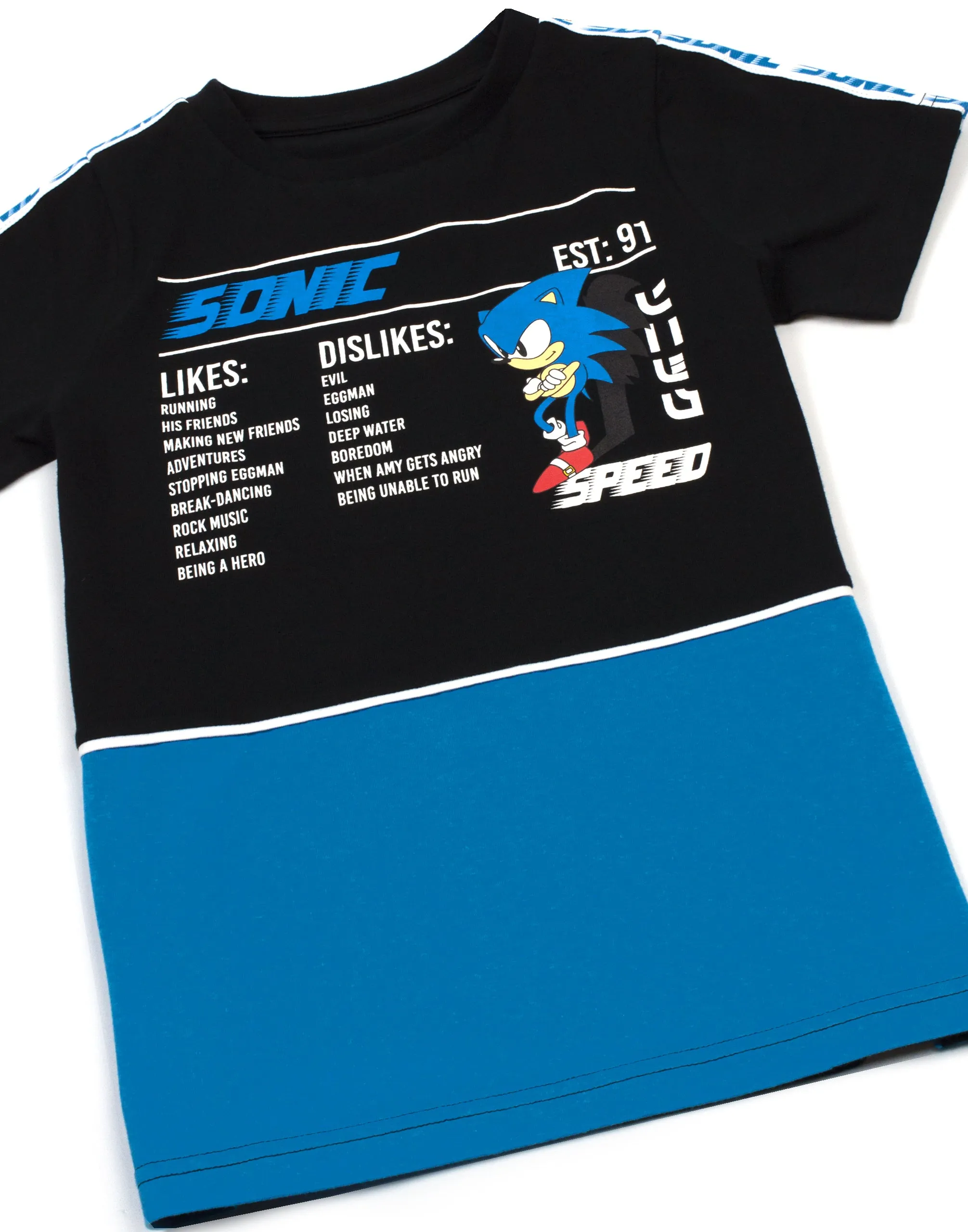 Sonic the Hedgehog Sonic Stats Graphic Boys Black Short Sleeved T-Shirt