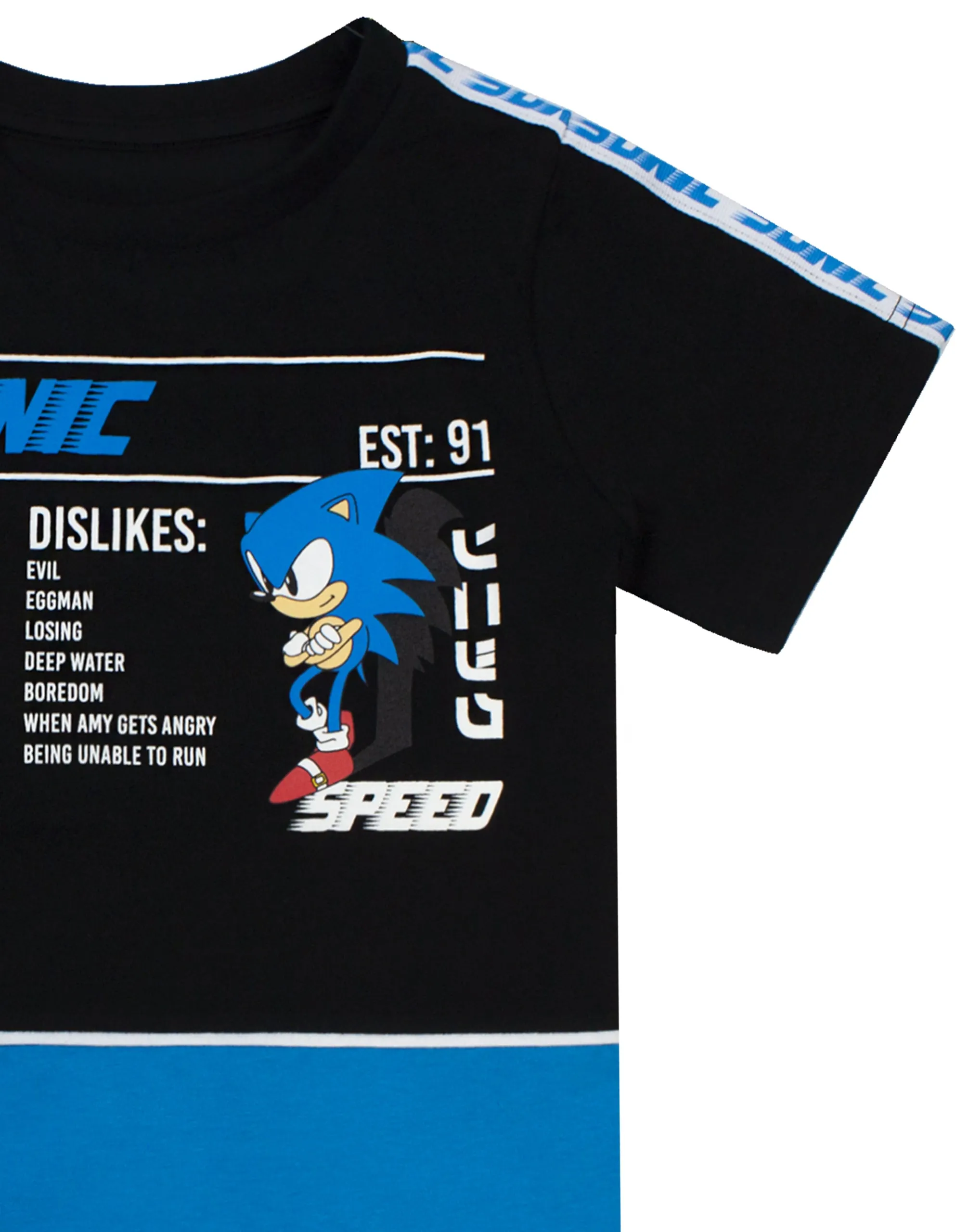 Sonic the Hedgehog Sonic Stats Graphic Boys Black Short Sleeved T-Shirt