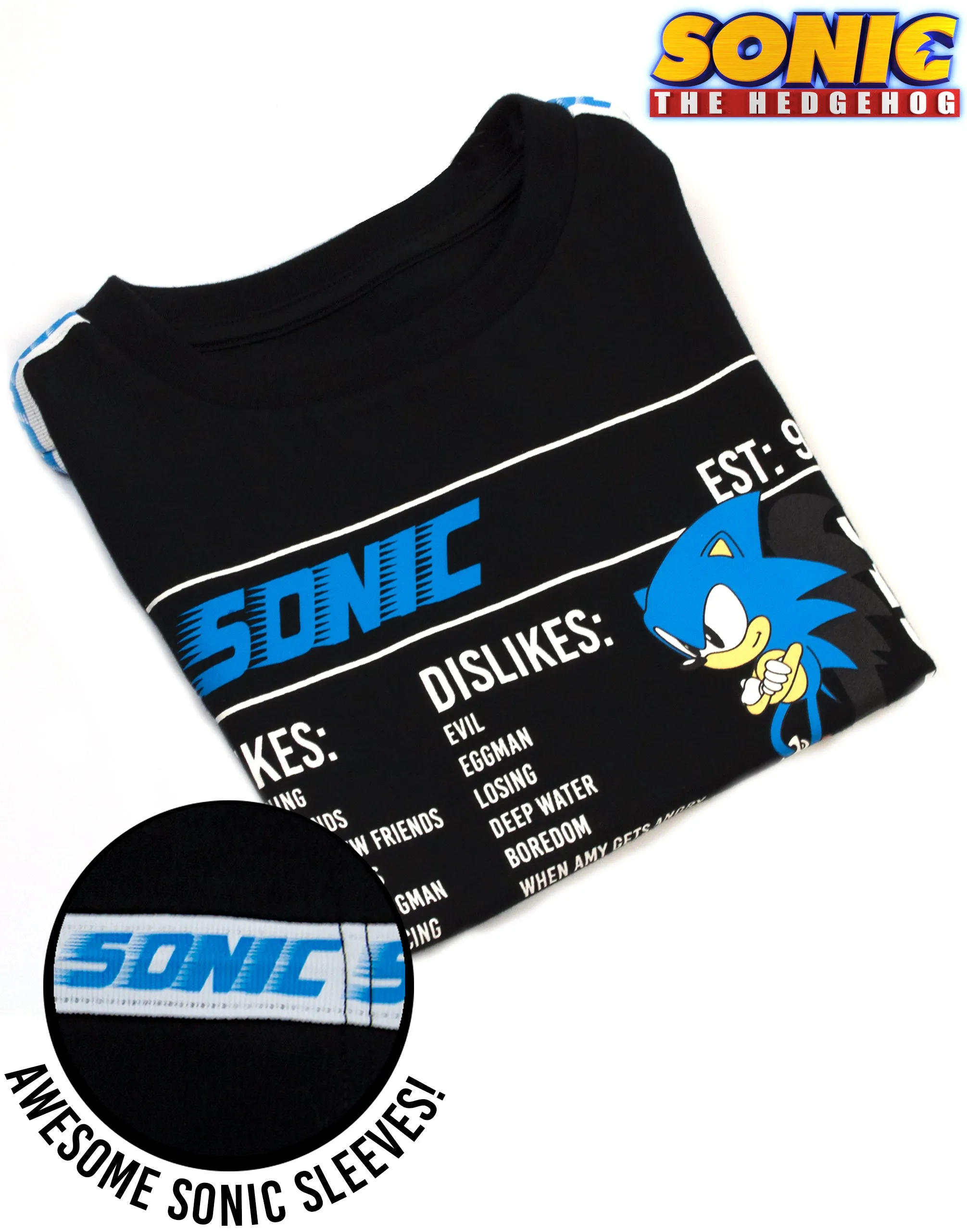 Sonic the Hedgehog Sonic Stats Graphic Boys Black Short Sleeved T-Shirt