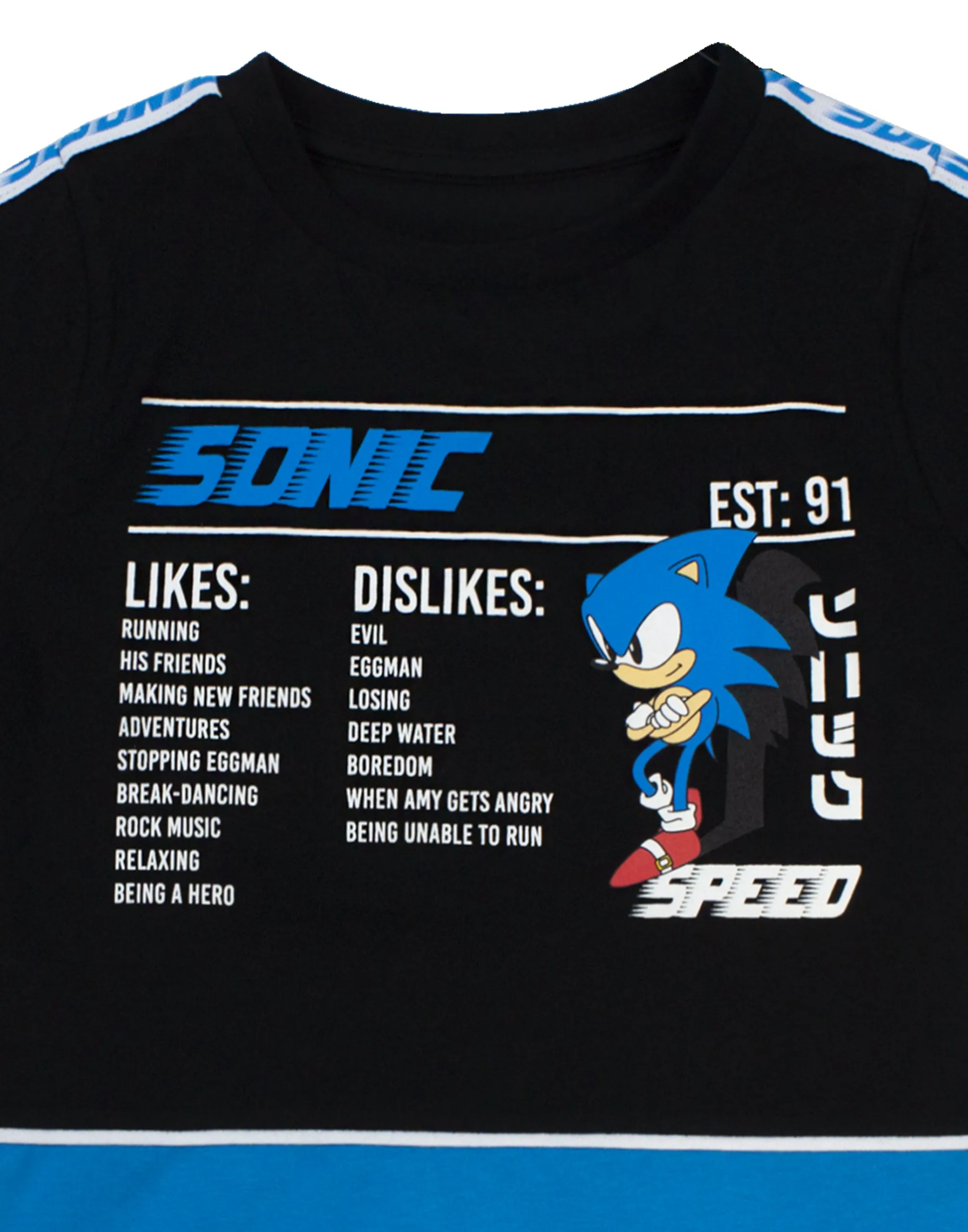 Sonic the Hedgehog Sonic Stats Graphic Boys Black Short Sleeved T-Shirt