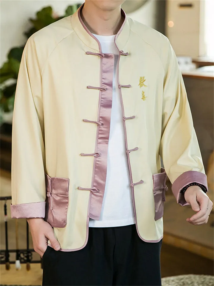 Spring Trendy Ice Silk Embroidery Knot Button Shirt for Men