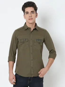 Spykar Green Regular Fit Full Sleeves Cotton Solid Shirt For Men