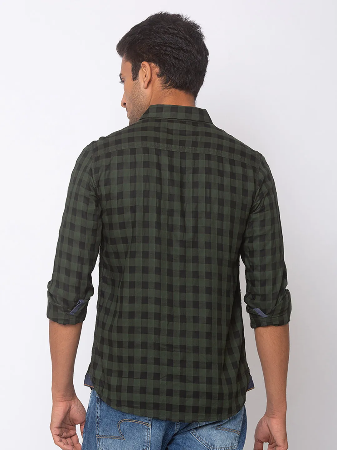 Spykar Men Dark Green Cotton Slim Fit Shirt