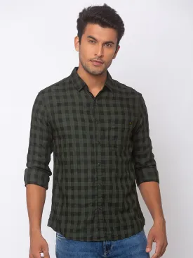 Spykar Men Dark Green Cotton Slim Fit Shirt