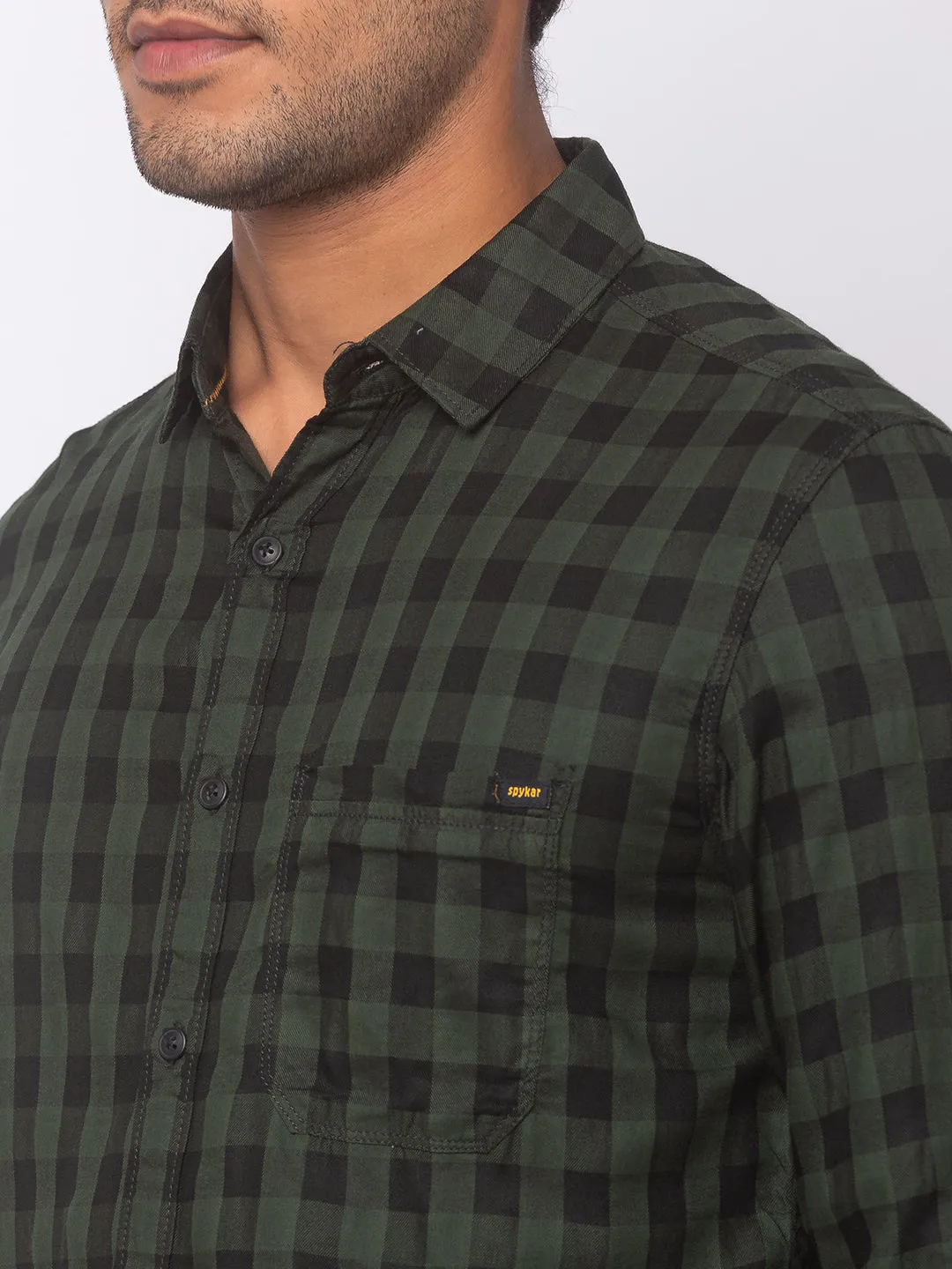 Spykar Men Dark Green Cotton Slim Fit Shirt