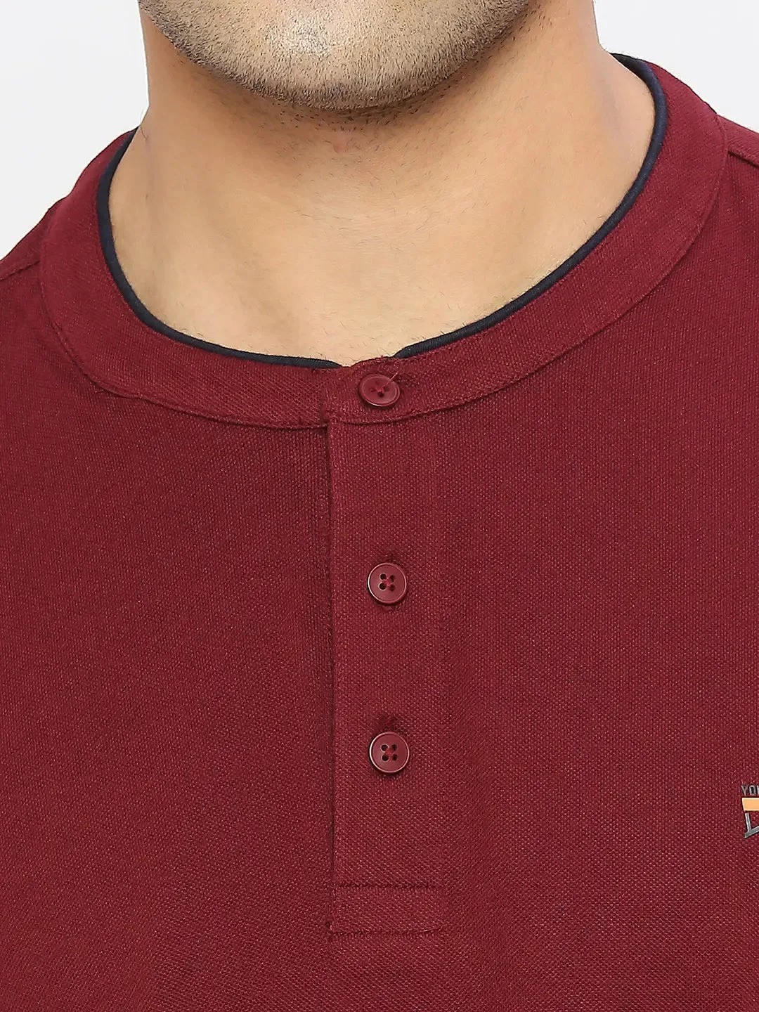 Spykar Men Maroon Blended Regular Fit Half Sleeve Plain M and arin Collar Tshirt