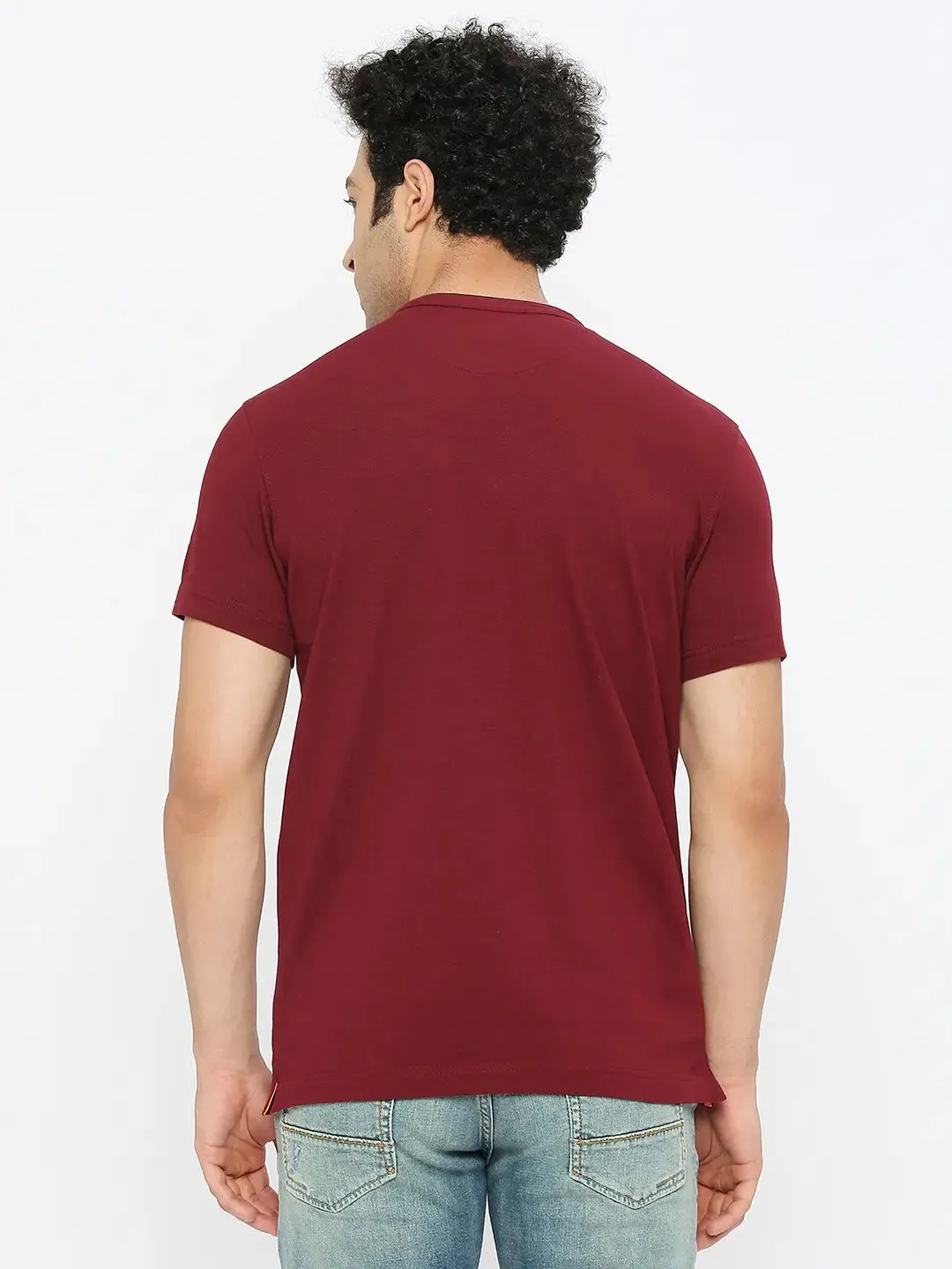 Spykar Men Maroon Blended Regular Fit Half Sleeve Plain M and arin Collar Tshirt