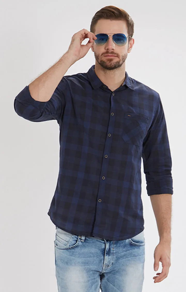 Spykar Men Navy Checked Slim Fit Casual Shirt