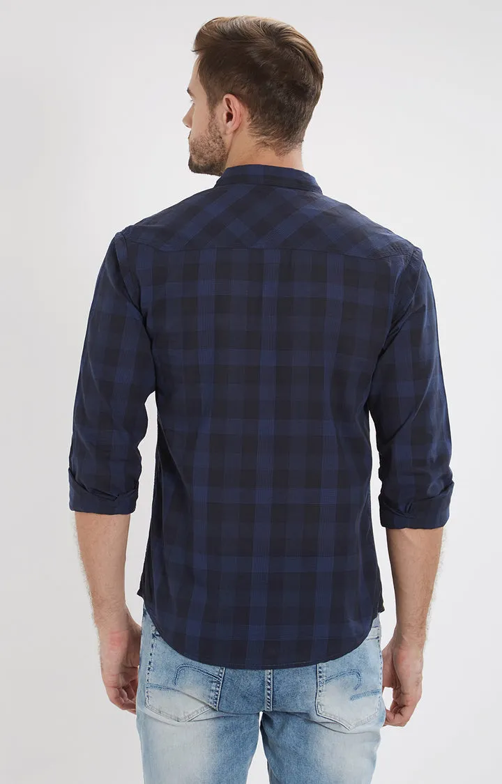 Spykar Men Navy Checked Slim Fit Casual Shirt