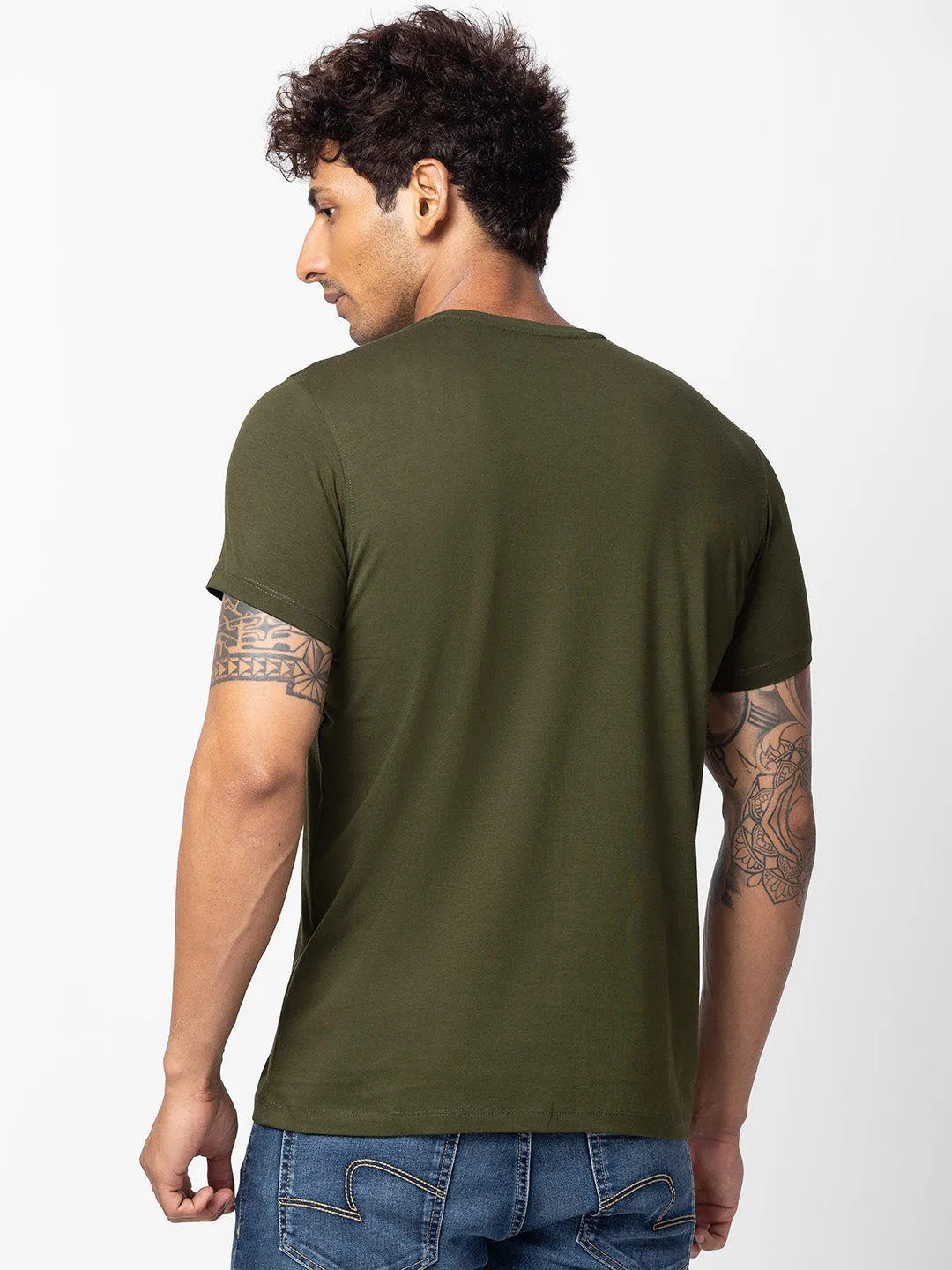 Spykar Men Rifle Green Cotton Regular Fit Half Sleeve Printed T-Shirt