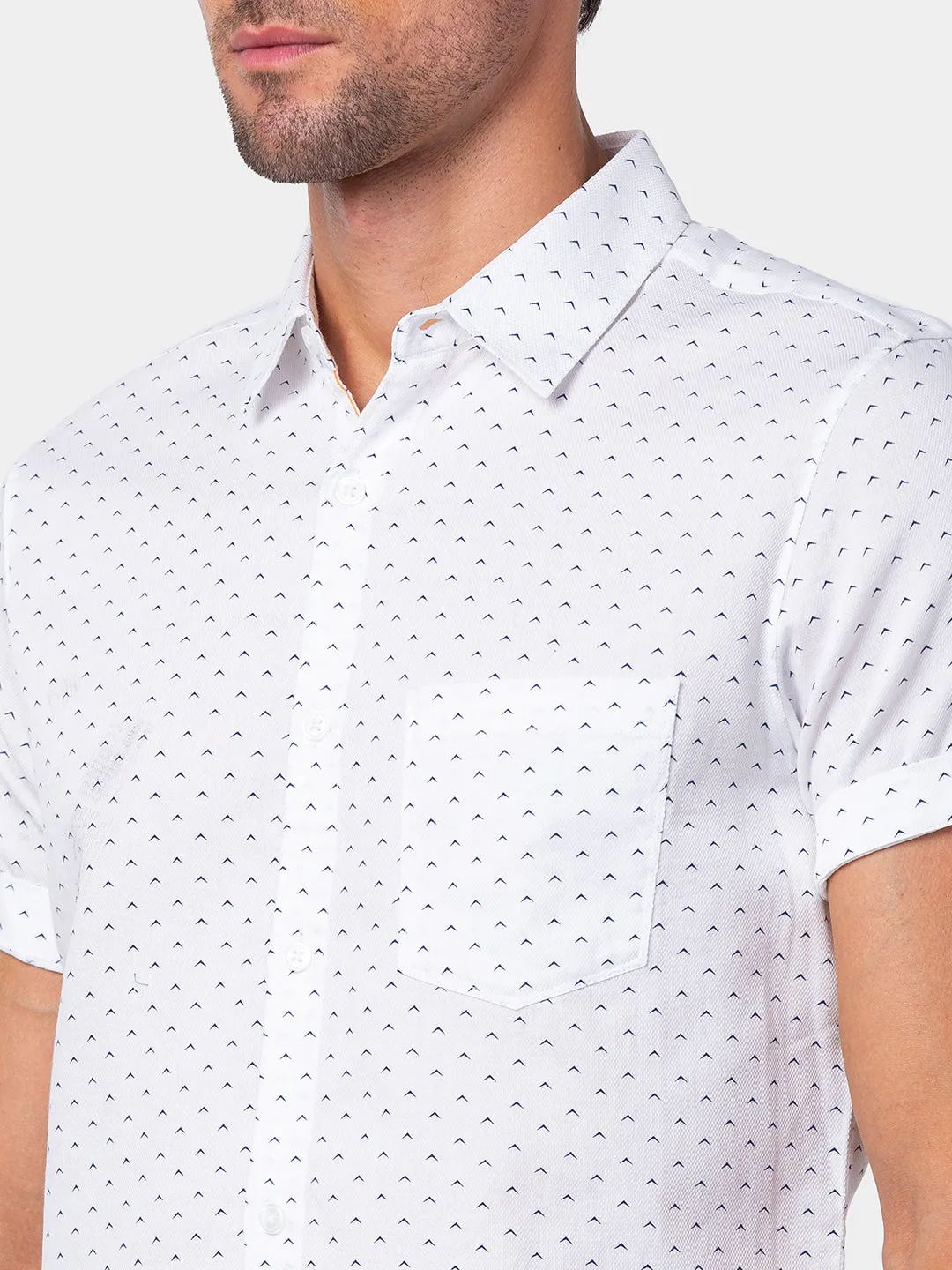 Spykar Men White Cotton Slim Fit Printed Shirt