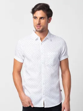 Spykar Men White Cotton Slim Fit Printed Shirt