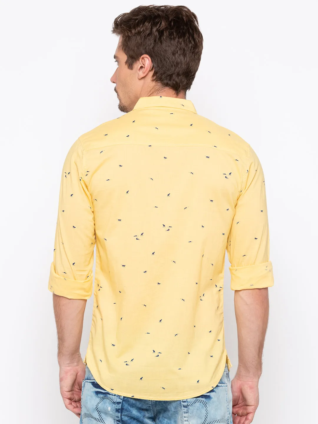 Spykar Men Yellow Printed Slim Fit Casual Shirt