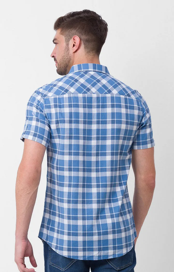 Spykar Sulphur Grey Cotton Half Sleeve Checks Shirt For Men