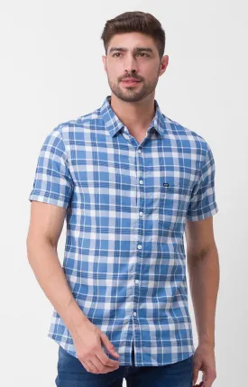 Spykar Sulphur Grey Cotton Half Sleeve Checks Shirt For Men