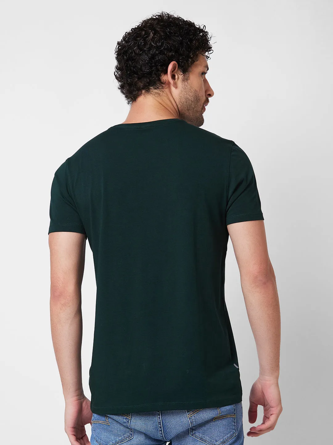 Spykar V NECK HALF SLEEVES Green T-shirt  For Men