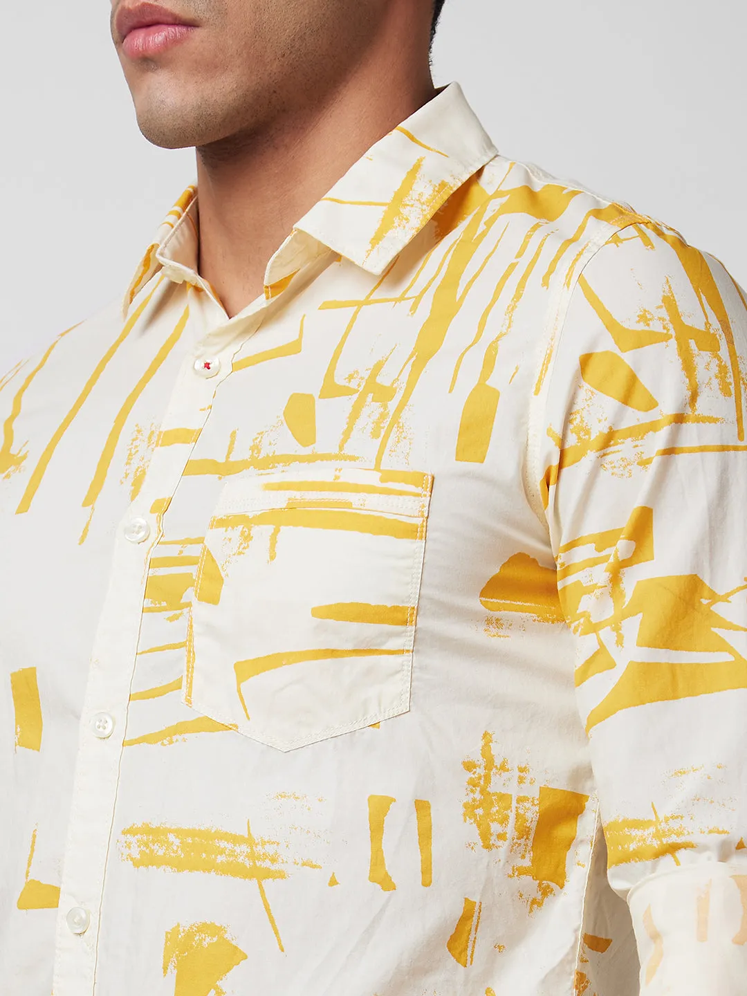 Spykar Yellow Printed Shirt For Men