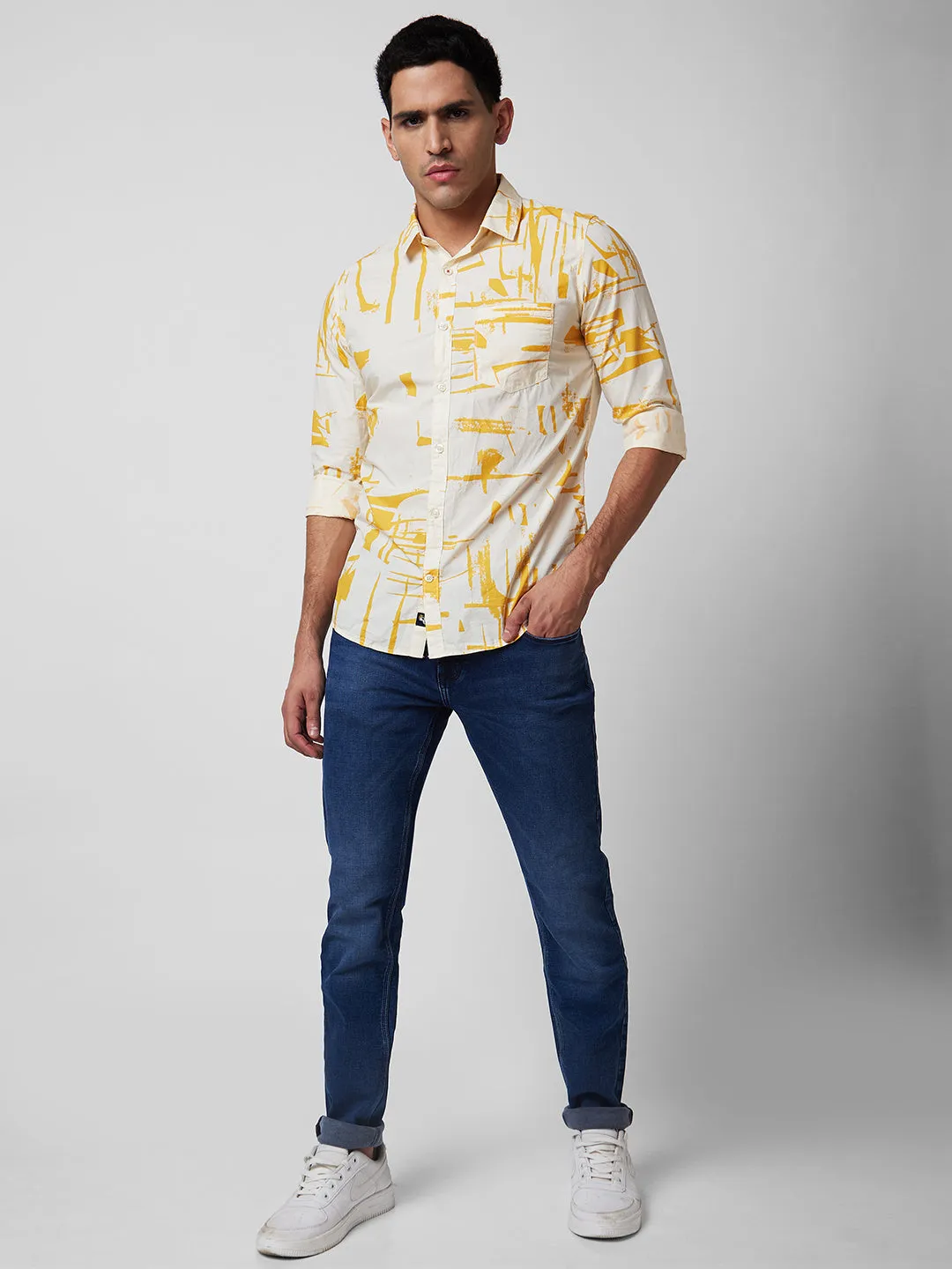 Spykar Yellow Printed Shirt For Men