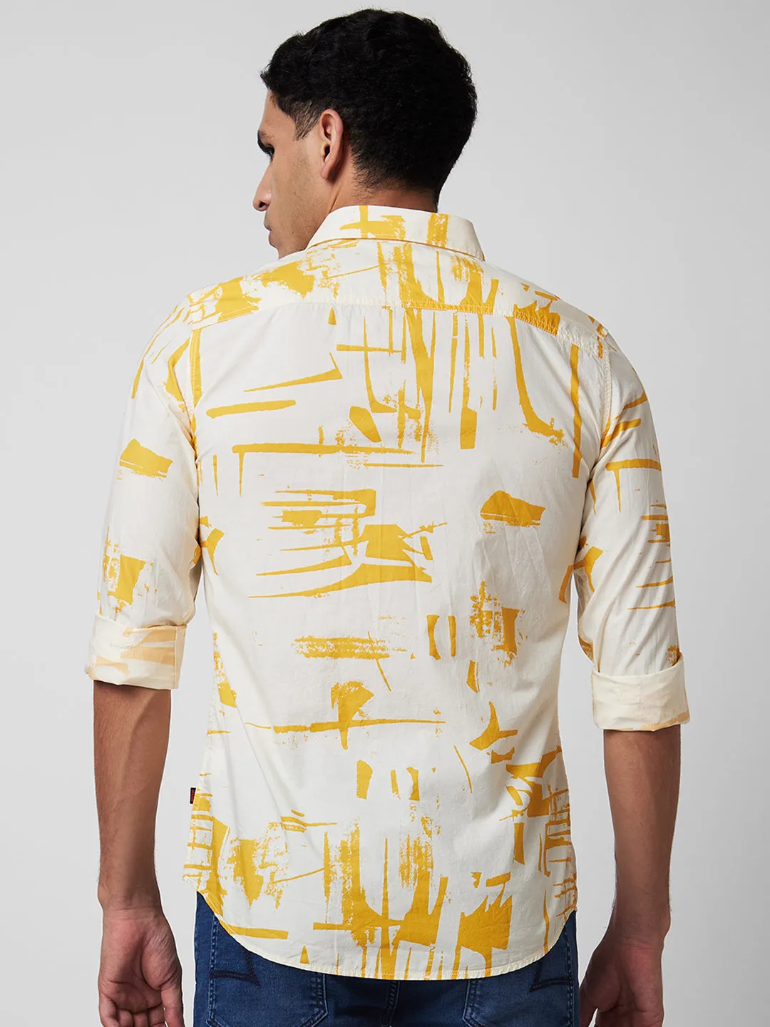 Spykar Yellow Printed Shirt For Men