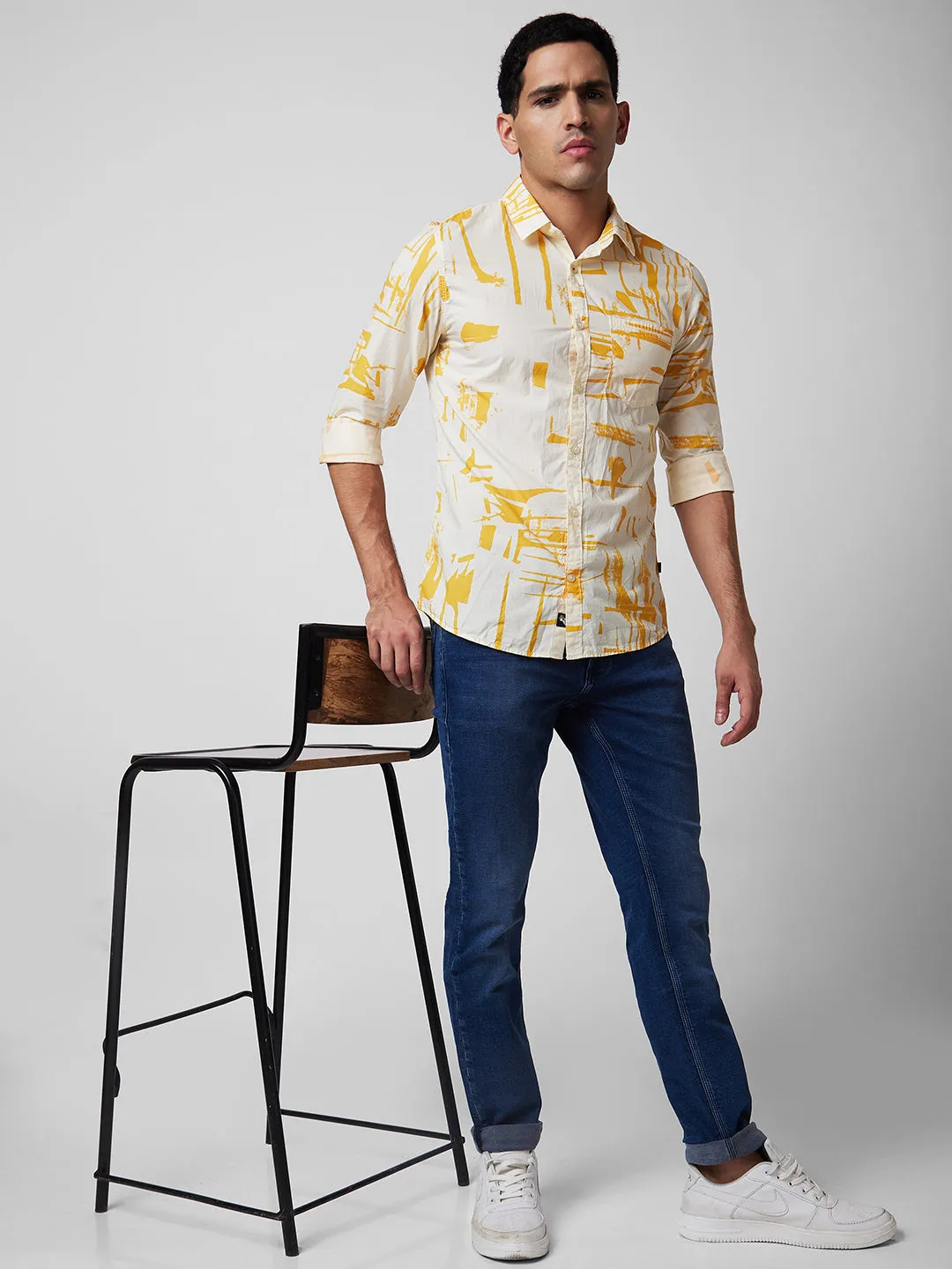 Spykar Yellow Printed Shirt For Men