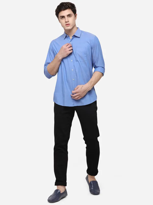 Steel Blue Tailored Fit Solid Casual Shirt | JadeBlue