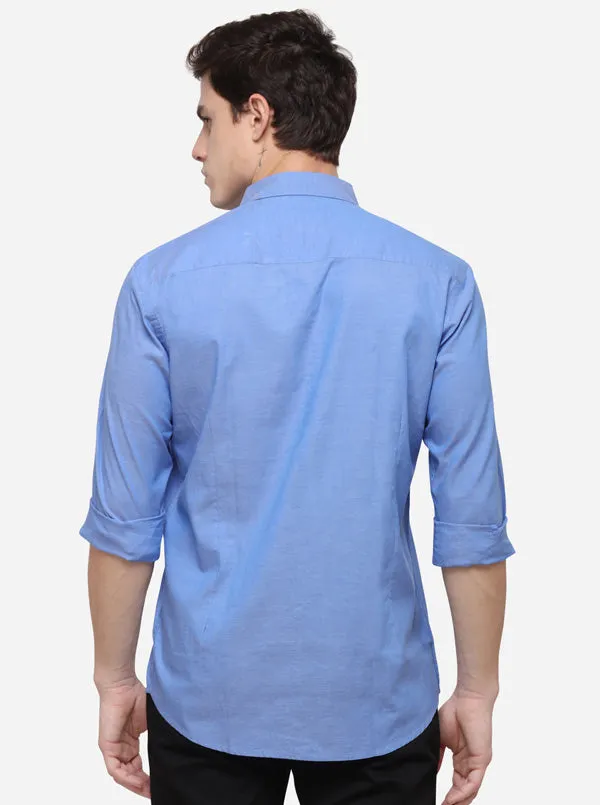 Steel Blue Tailored Fit Solid Casual Shirt | JadeBlue