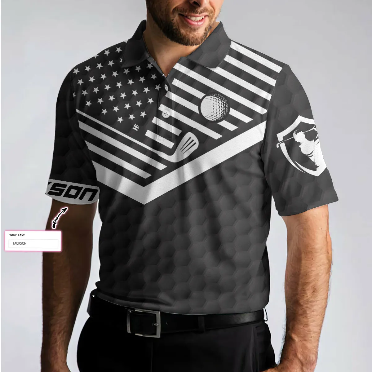 Sun Sand And Swing Custom Polo Shirt, Personalized Black American Flag Golf Shirt For Men Coolspod