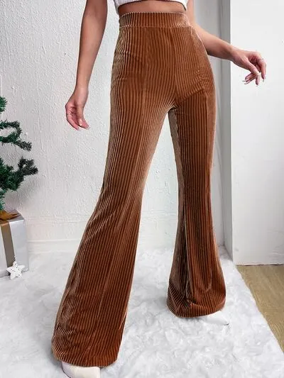 TEEK - Camel Ribbed High Waist Bootcut Pants