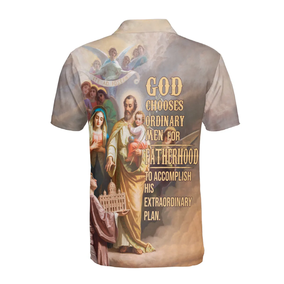 Teesdily | Holy Family Joseph Mary Jesus Graphic 3D Tshirt God Chooses Ordinary Men For Fatherhood All Over Print Tee Religious Gifts