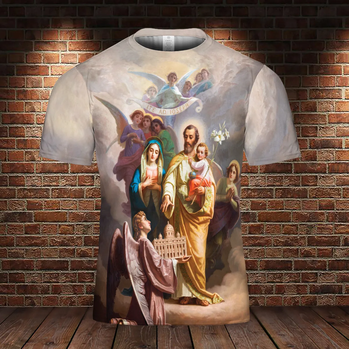 Teesdily | Holy Family Joseph Mary Jesus Graphic 3D Tshirt God Chooses Ordinary Men For Fatherhood All Over Print Tee Religious Gifts