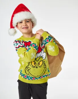 The Grinch Kids Green Knitted Christmas Jumper