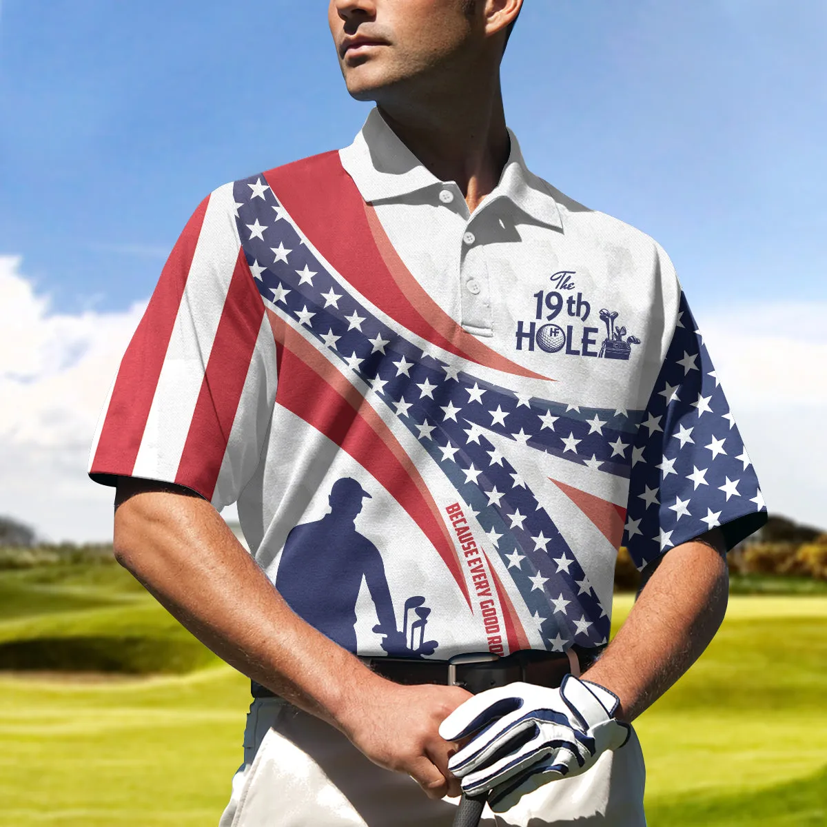 The Nineteenth Hole Custom Polo Shirt, Personalized American Flag Golfer Polo Shirt, Best Golf Shirt For Men Coolspod