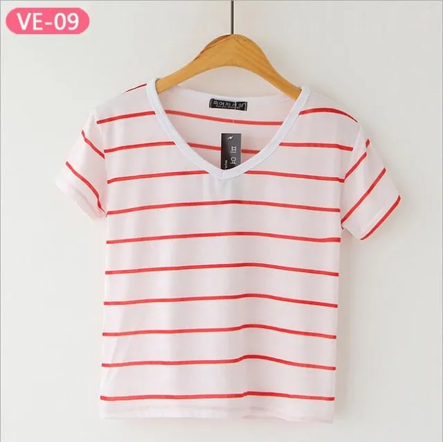 TRERONINAE striped crop top women loose blusas 2017 camiseta thin female o-neck cotton t shirt short sleeve casual tee shirts