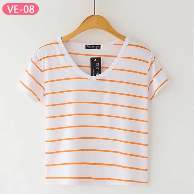 TRERONINAE striped crop top women loose blusas 2017 camiseta thin female o-neck cotton t shirt short sleeve casual tee shirts