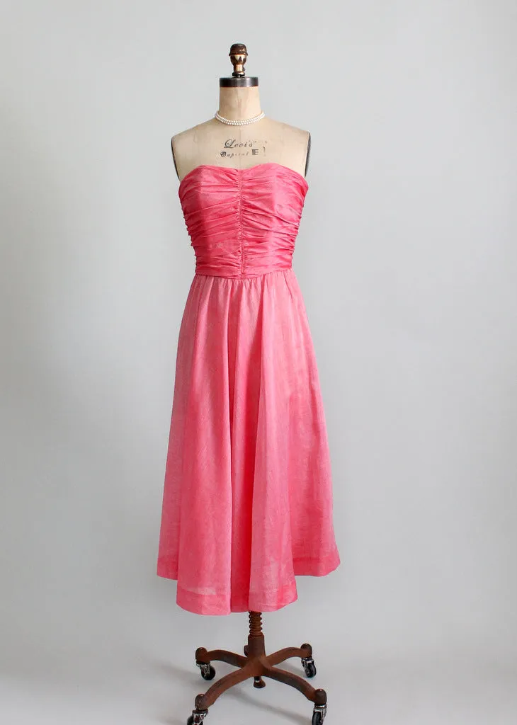 Vintage 1940s Pink Strapless Party Dress and Shawl