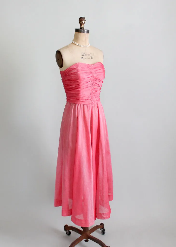 Vintage 1940s Pink Strapless Party Dress and Shawl