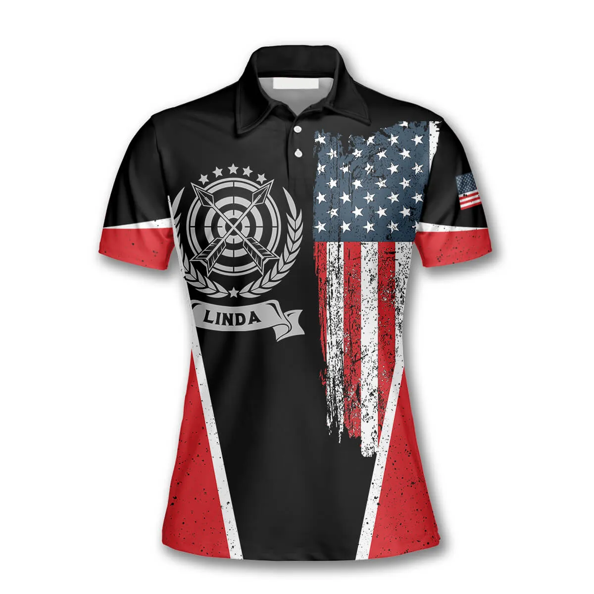 Vintage American Flag Emblem Custom Archery Shirts for Women, Archery Shirt, Flag Shirt